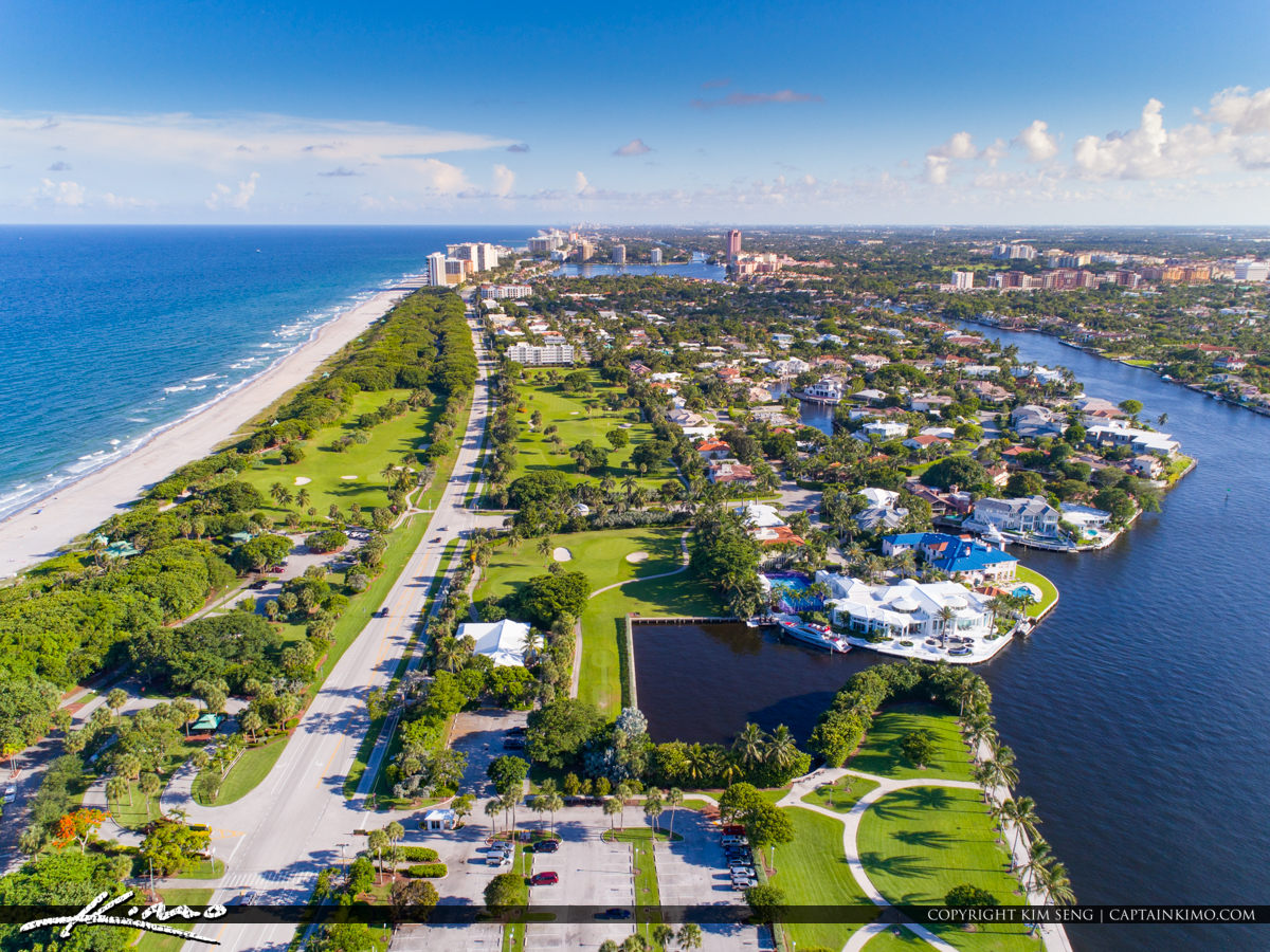 Aerial view of Boca Raton, Florida — coastline, beach, intracoastal waterway, and luxury homes